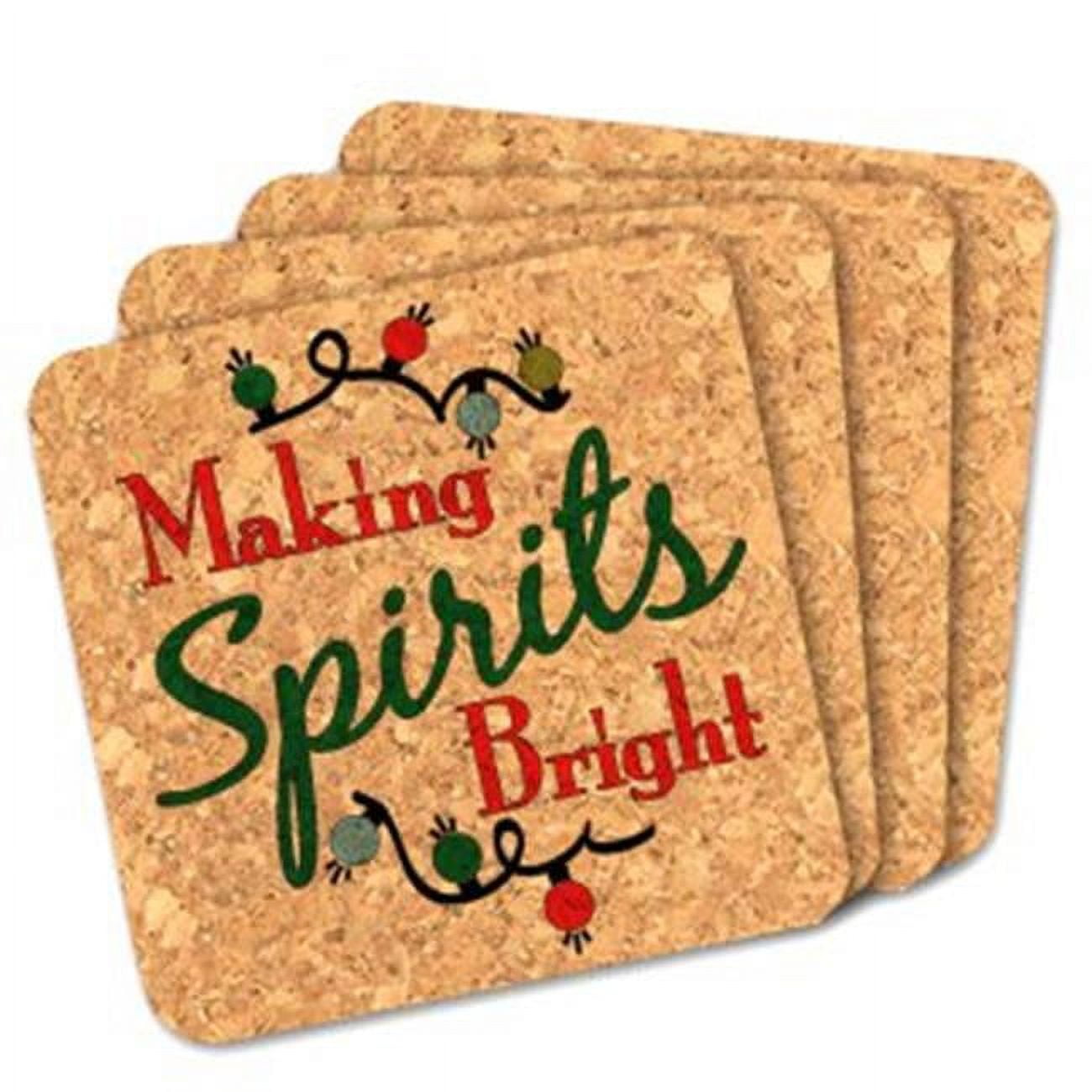 8407240 4 X 4 In. Making Spirits Bright Square Cork Coasters - Set Of 4