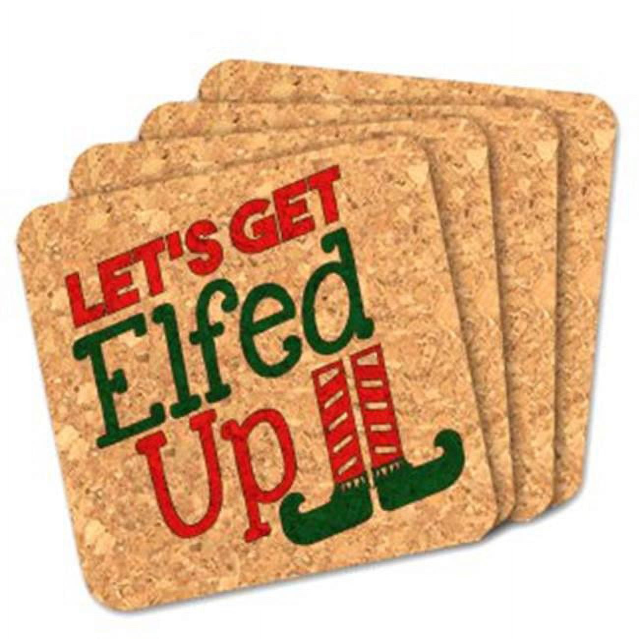 8407244 4 X 4 In. Lets Get Elfed Up Square Cork Coasters - Set Of 4