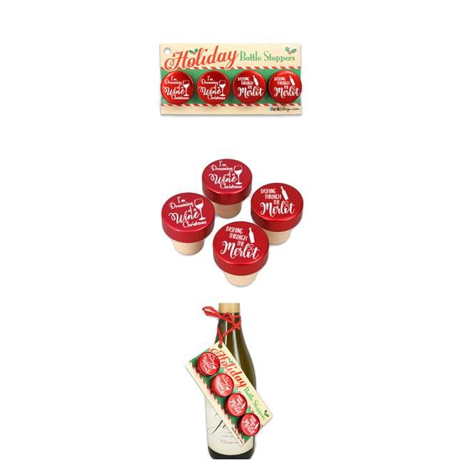 7827249 1.25 X 1.25 In. Dia. Wine Holiday Sayings Red Aluminum Top Bottle Stoppers - Set Of 4