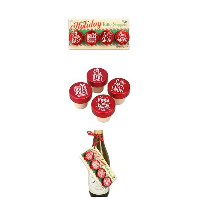7827250 1.25 X 1.25 In. Dia. Christmas Holiday Sayings Red Aluminum Top Bottle Stoppers - Set Of 4