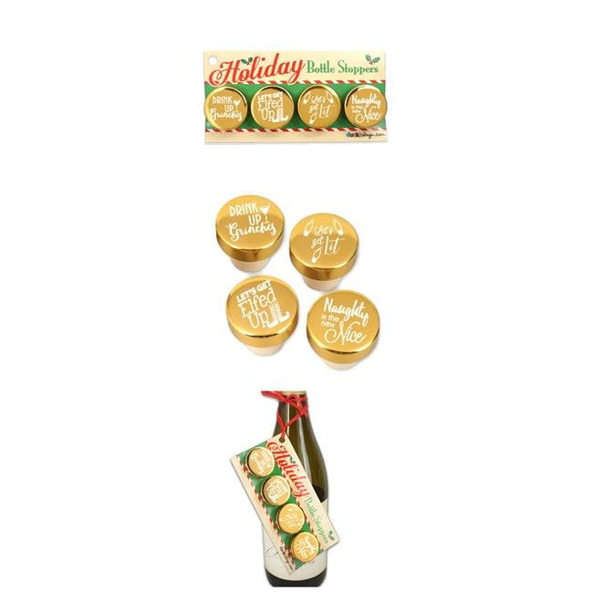 7717251 1.25 X 1.25 In. Dia. Naughty Holiday Sayings Gold Aluminum Top Bottle Stoppers - Set Of 4