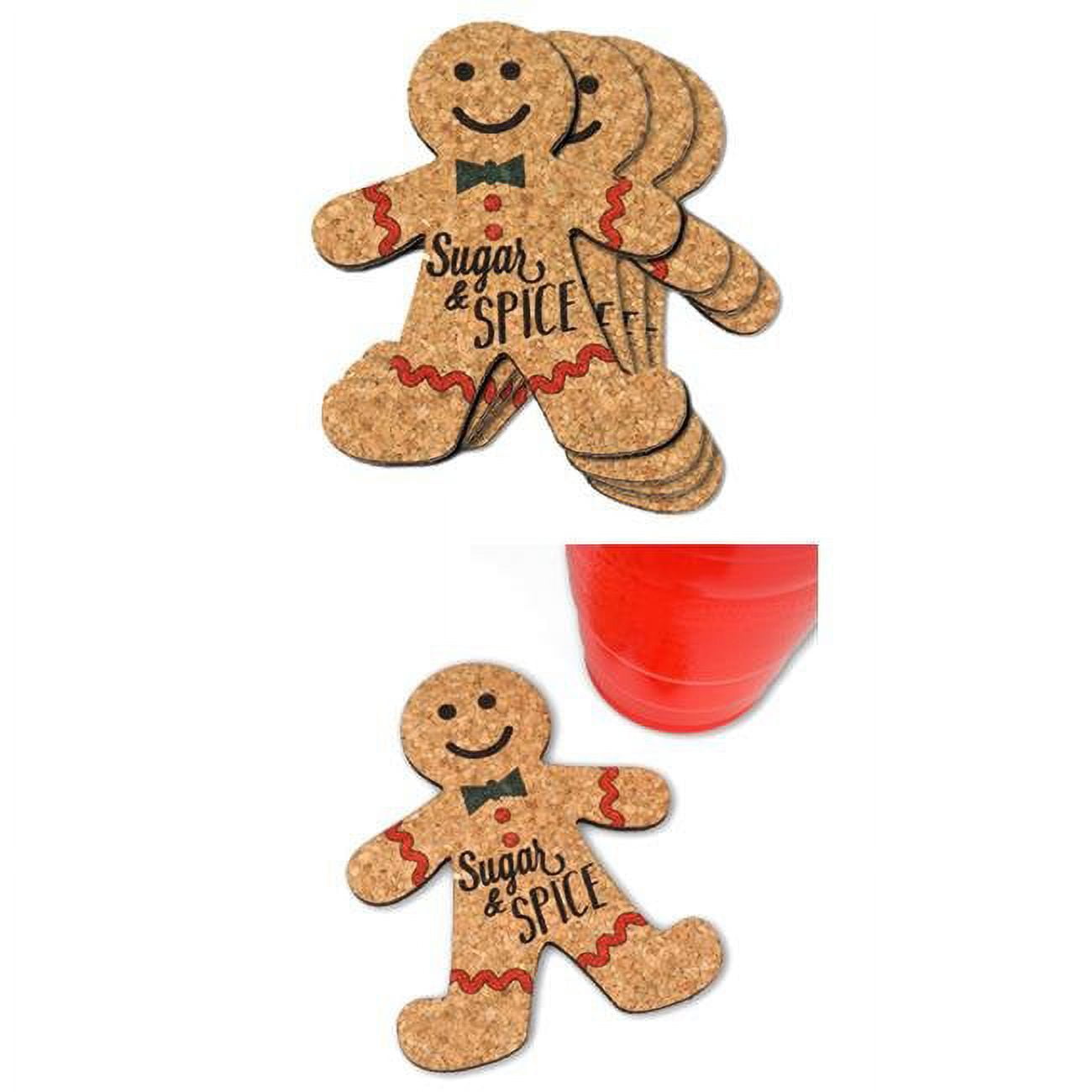 8497253 3.75 X 5 In. Dia. Sugar & Spice Gingerbread Man Cork Coasters - Set Of 4