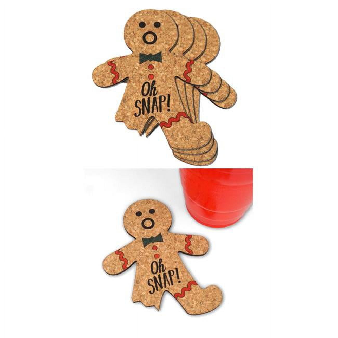 8497254 3.75 X 5 In. Dia. Oh Snap Gingerbread Man Cork Coasters - Set Of 4