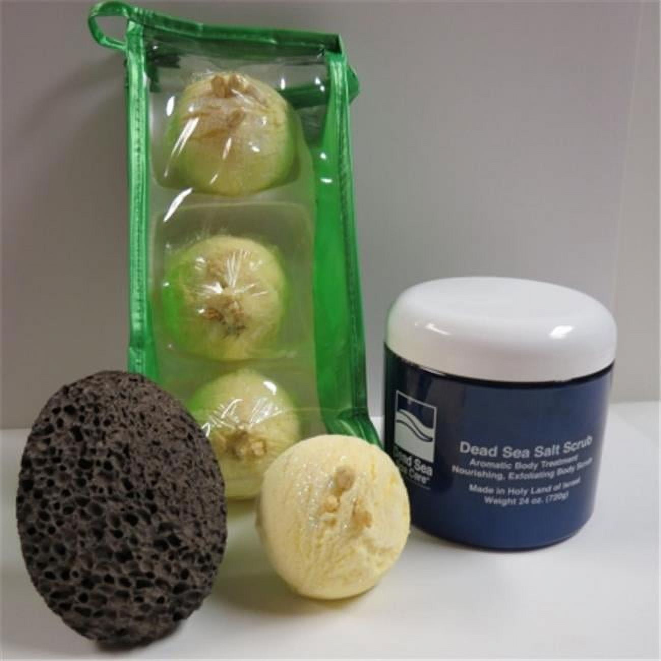 Deadsea-bbtcocl04 3 Pack Coconut Lime Bubble Bath Truffles, 24 Oz Cucumber & Melon Dry Salt Scrub & Pumice Stone