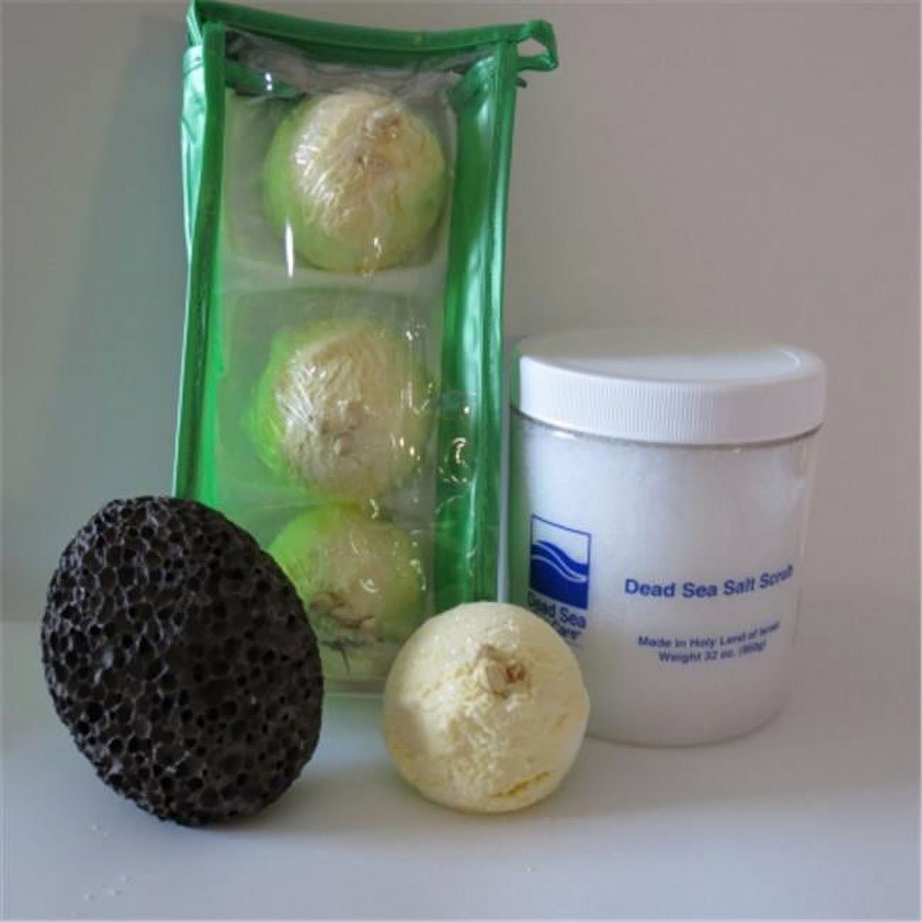 Deadsea-bbtcocl05 3 Pack Coconut Lime Bubble Bath Truffles, 32 Oz Cucumber & Melon Dry Salt Scrub & Pumice Stone