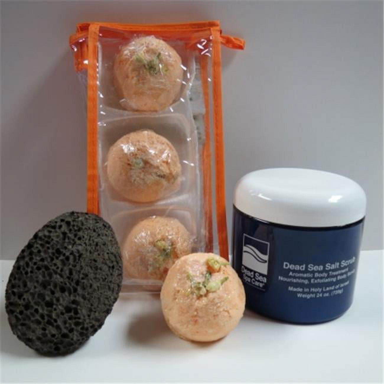 Deadsea-bbtgp02 3 Pack Georgia Peach Bubble Bath Truffles, 24 Oz Almond Salt Scrub & Pumice Stone