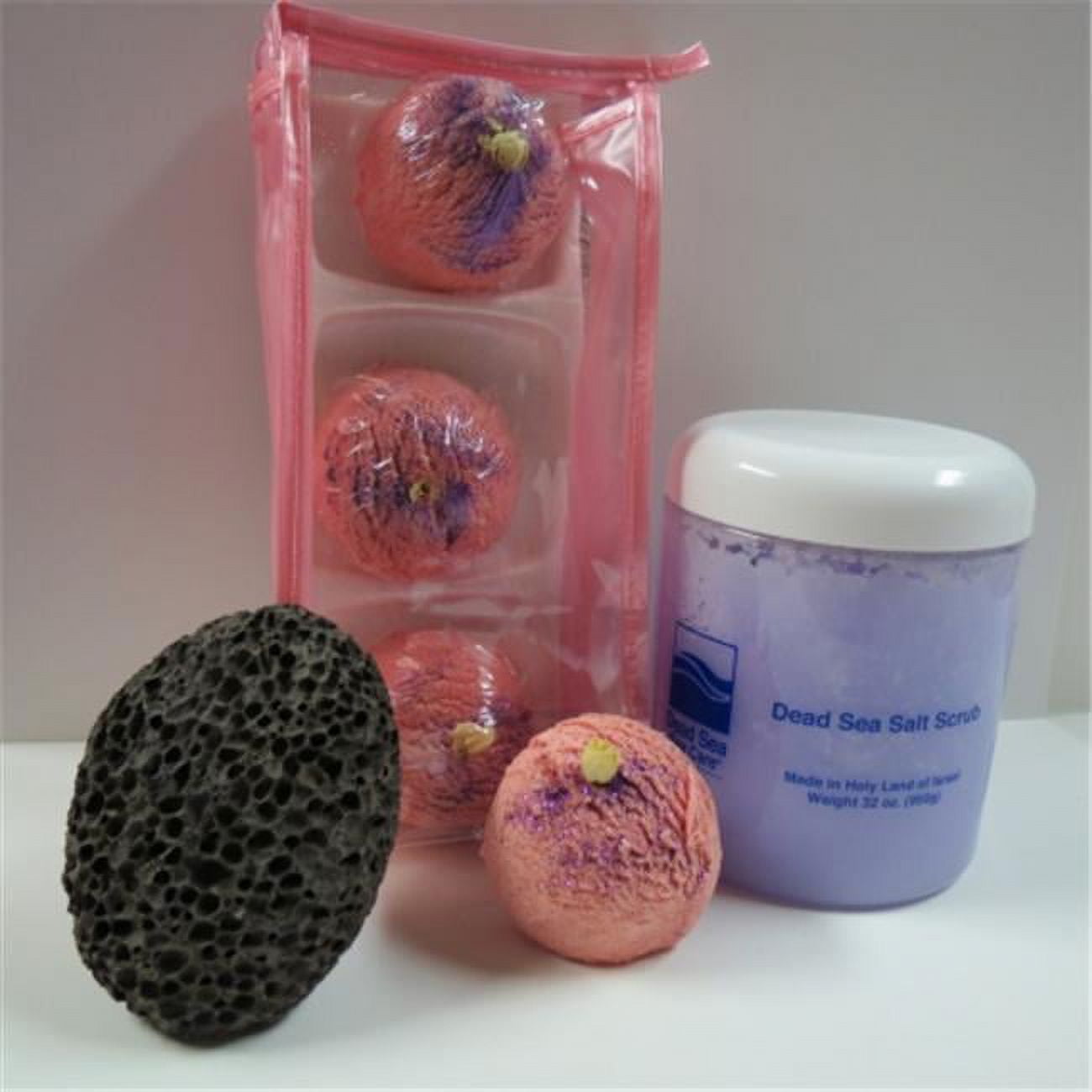 Deadsea-bbtrb04 3 Pack Raspberry Boom Bubble Bath Truffles, 32 Oz Raspberry Dry Salt Scrub & Pumice Stone