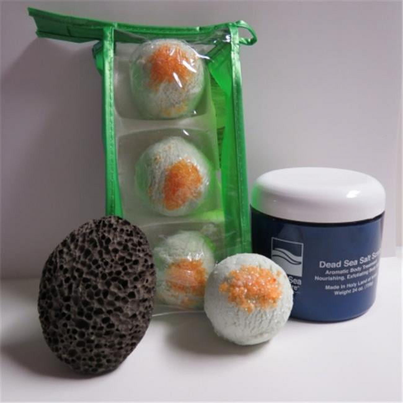 Deadsea-bbtcm05 3 Pack Cucumber & Melon Bubble Bath Truffles, 24 Oz Cucumber & Melon Dry Salt Scrub & Pumice Stone