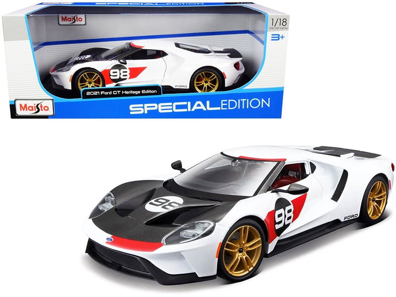 Maisto 31390w No. 98 Heritage Edition 1 by 18 Diecast Model Car for 2021 Ford GT, White