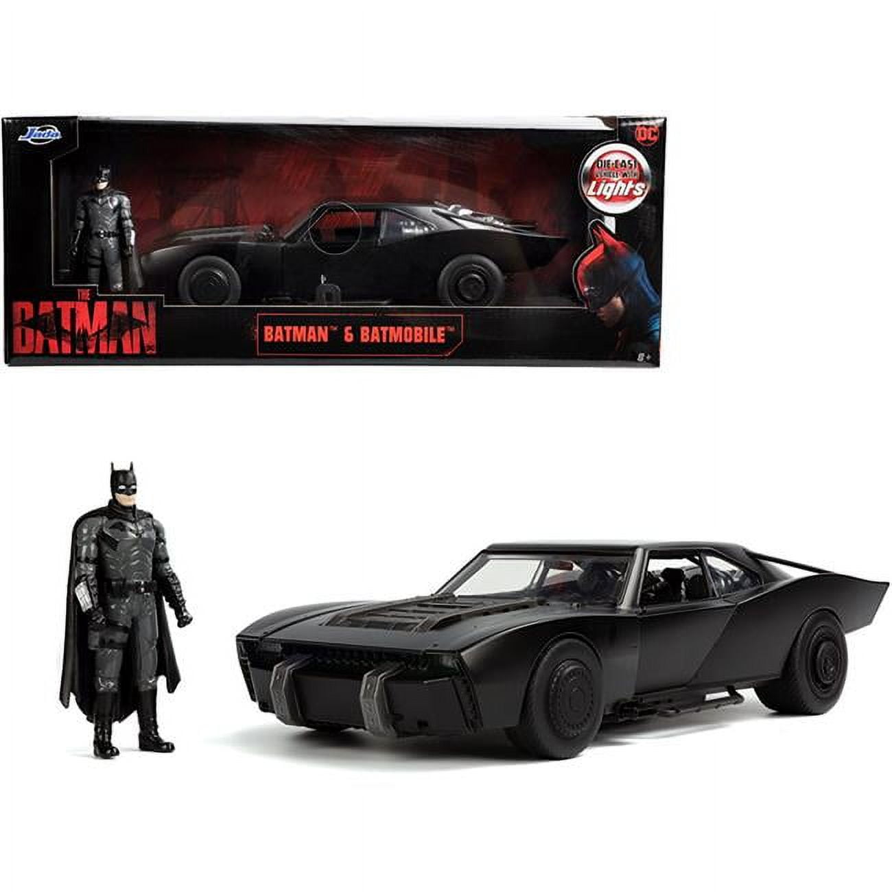 Jada 32504 1-18 Scale Batmobile Matt Black with Lights with Batman Diecast Figurine The Batman Movie DC Comics Model Car