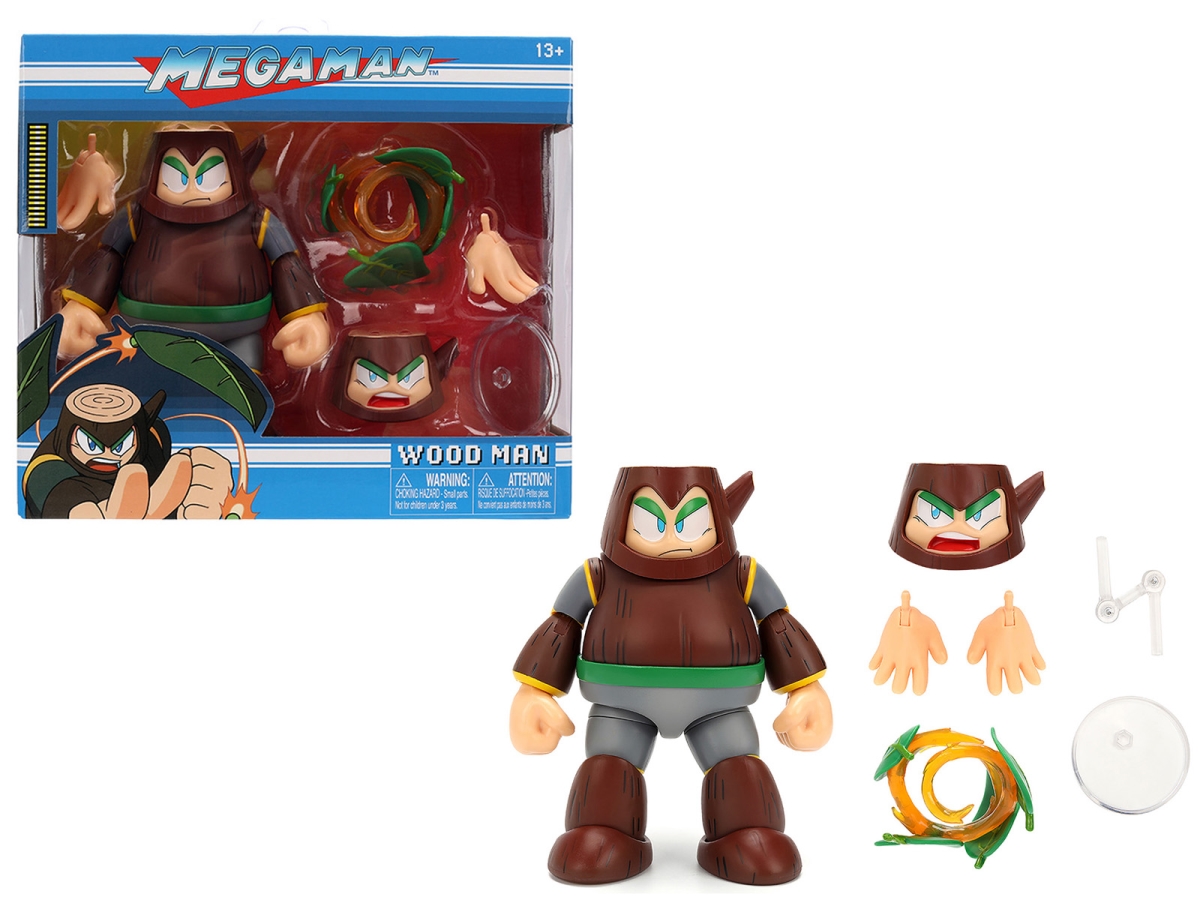Jada 34693 5 in. Wood Man Moveable Deluxe Version with Accessories & Alternate Head & Hands Mega Man 1987 Video Game Model Action Figure