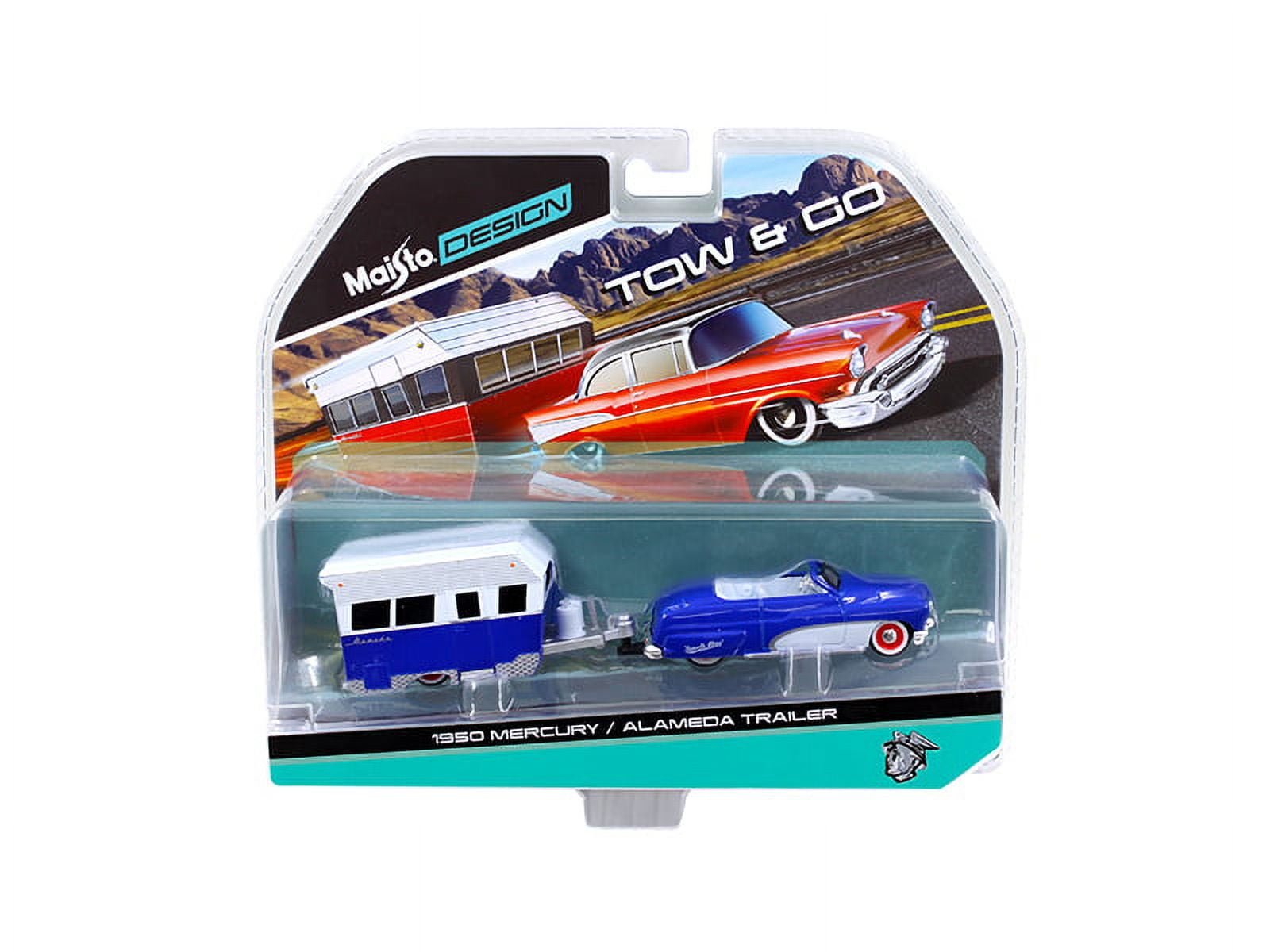 Maisto 15368g 1 By 64 Diecast 1950 Mercury With Alameda Trailer Blue, White Tow & Go Model