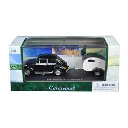 14709 1 By 43 Diecast Volkswagen Beetle Black With Caravan I Trailer & Display Case Car Model
