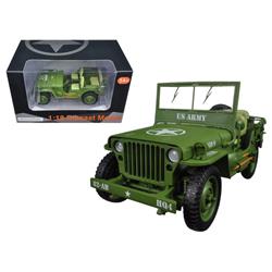 1 By 18 Scale Diecast Us Army Wwii Jeep Vehicle Green Model Car