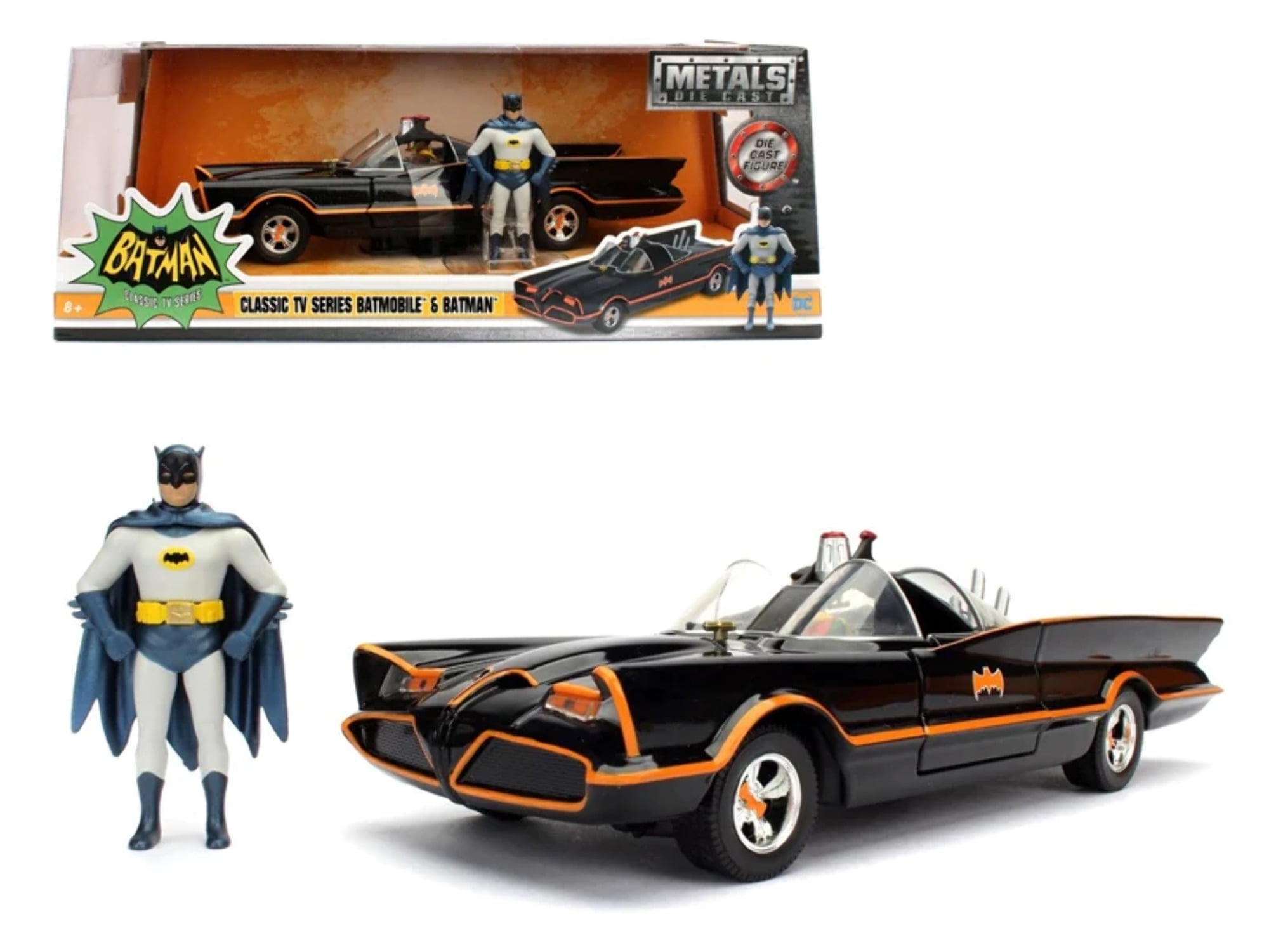 Jada 98259 1 By 24 Scale Diecast 1966 Classic Tv Series Batmobile With Diecast Batman & Plastic Robin In The Car Model Car