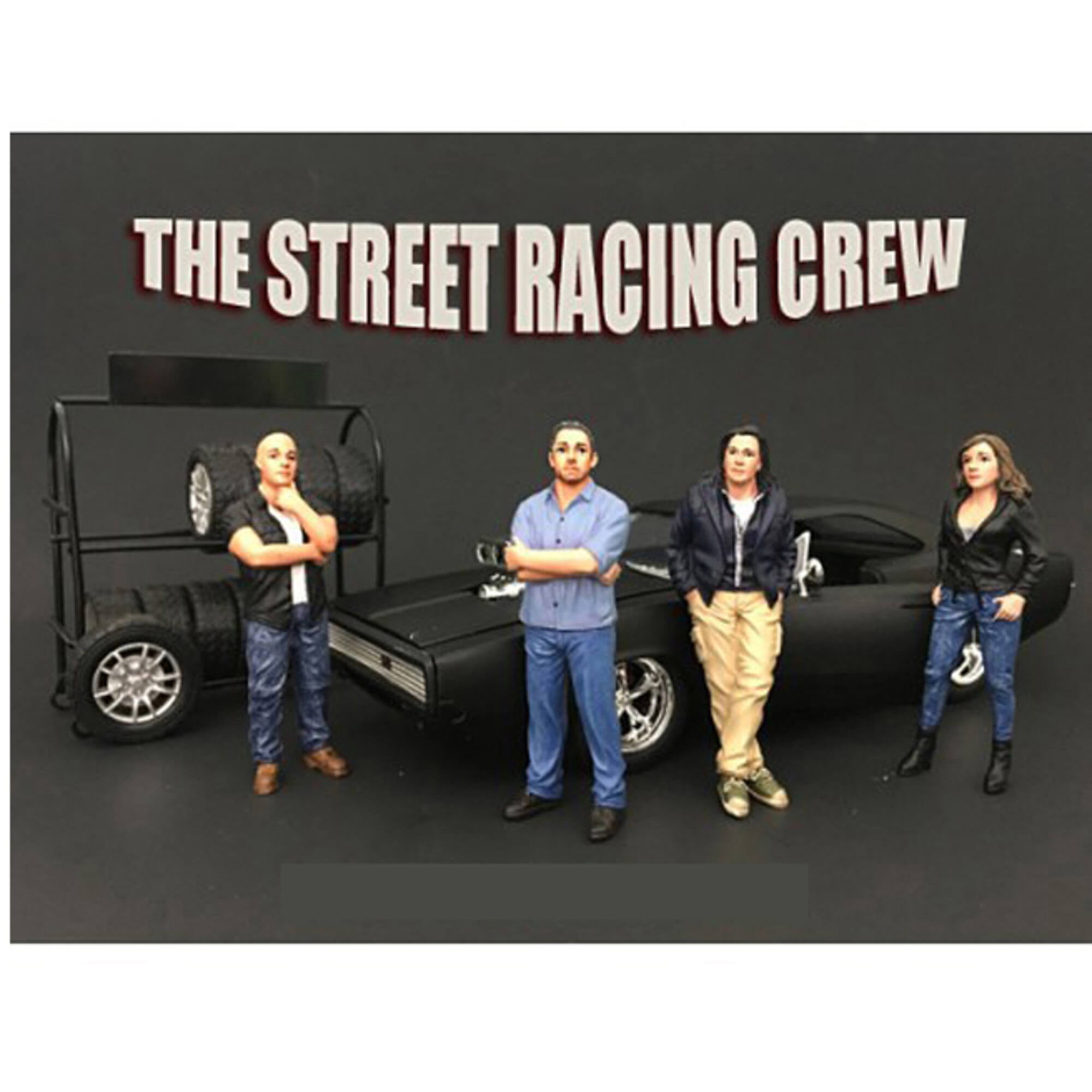77431-77432-77433-77434 The Street Racing Crew 4 Piece Figure Set For 1-18 Scale Models