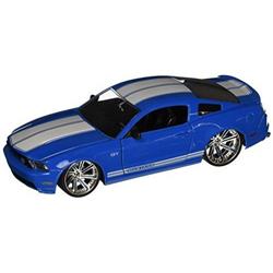 Jada 96868bl 1 By 24 2010 Ford Mustang Gt Stripes Diecast Model Car, Blue & White