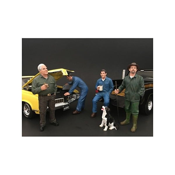 77447-77448-77449-77450 Mechanics, Customer & Dog Figure Set For 1 Isto 18 Scale Models - 5 Piece