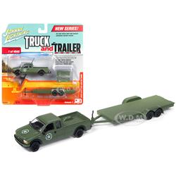 2004 Ford F-250 Army With Car Trailer Limited Edition To Worldwide Truck & Trailer Series 1 1 By 64 Diecast Model Car, Green - 4540 Pieces