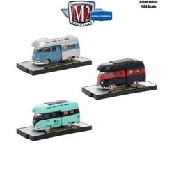 32500-mjs05 Auto Thentics 1959 Volkswagen Double Cab Truck With Campers 1-64 Diecast Model Cars - Set Of 3
