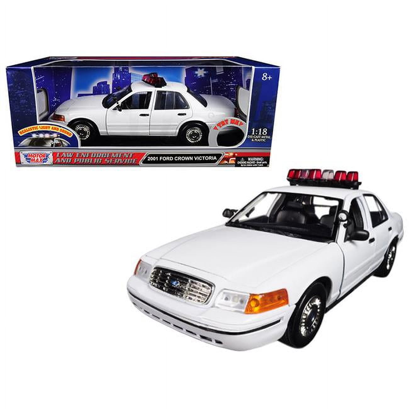 73992 1-18 2001 Ford Crown Victoria Police Diecast Model Car With Front & Rear Lights & Sound, White