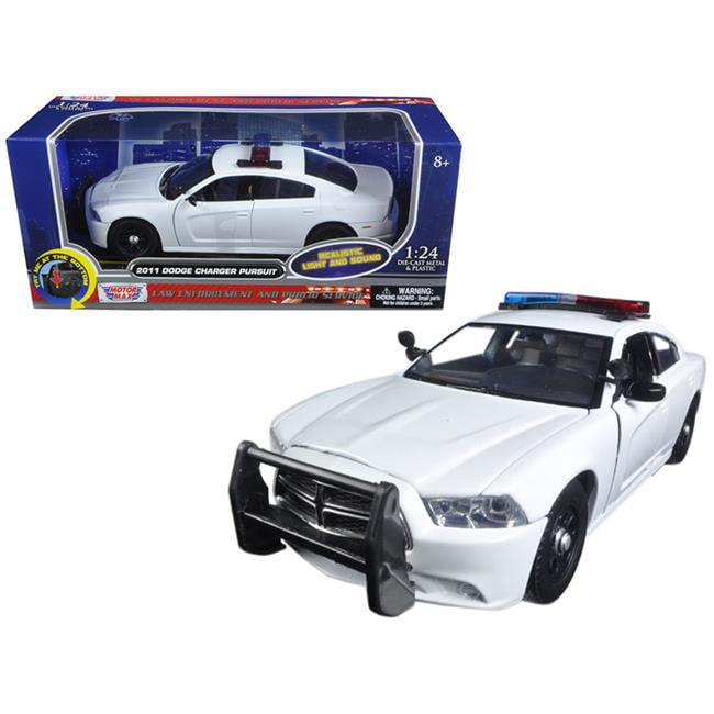 79532 1-24 2011 Dodge Charger Pursuit Police Diecast Model Car With Front & Rear Lights & 2 Sounds, White