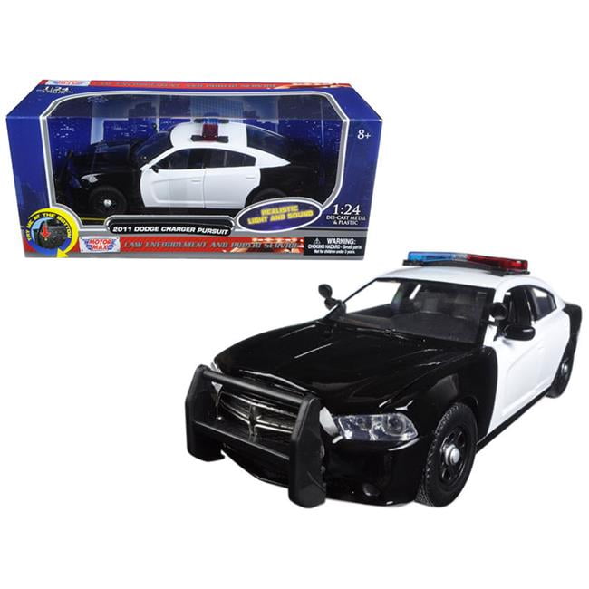 79533 1-24 2011 Dodge Charger Pursuit Police Diecast Model Car With Front & Rear Lights & 2 Sounds - Black, White