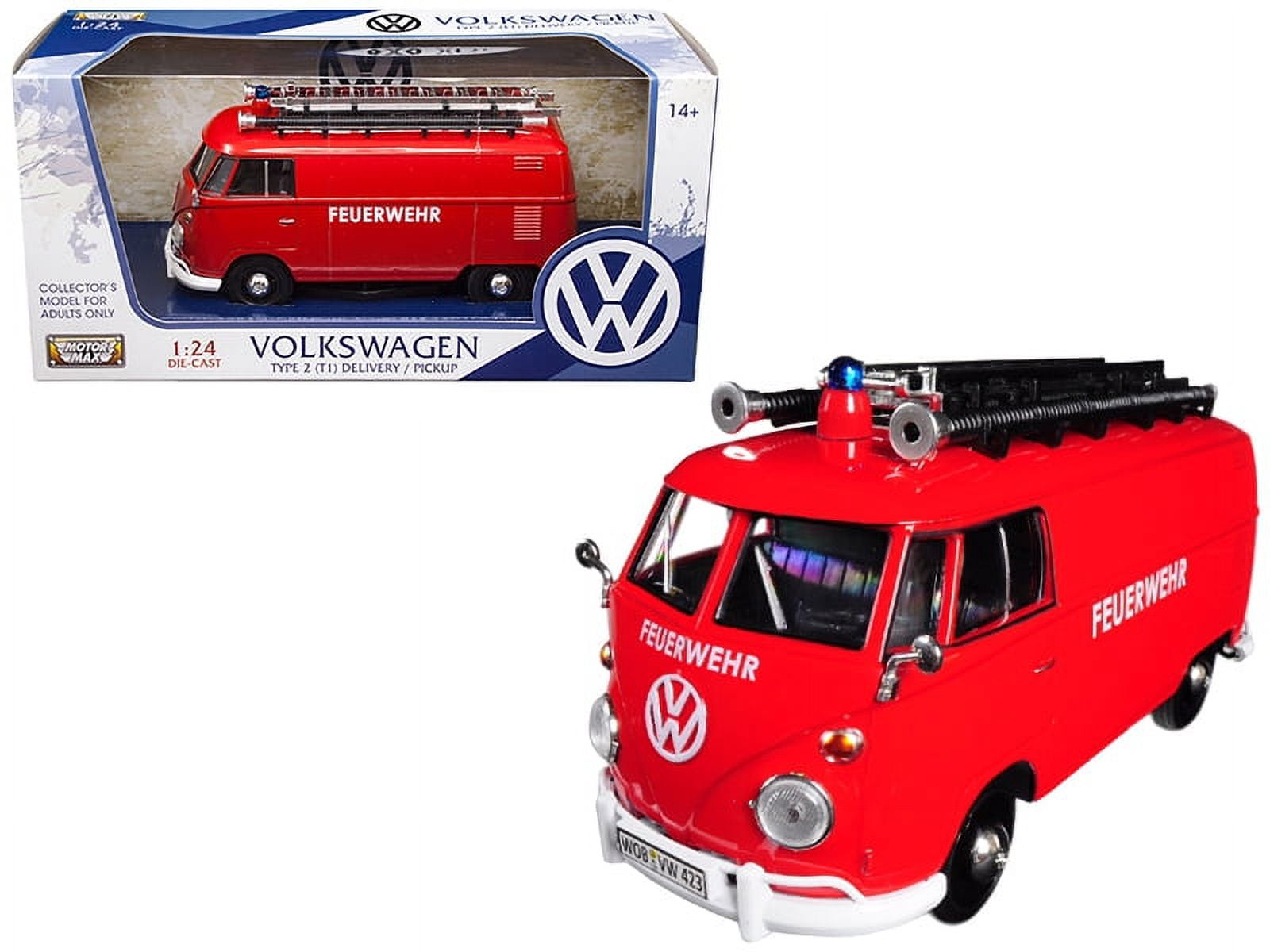 79564 1 Isto 24 Volkswagen Type 2 T1 Fire Van Diecast Model Car - Red