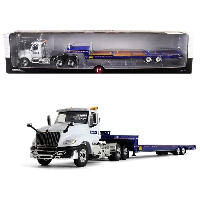 First Gear 10-4156A International LT Day Cab Komatsu with Ledwell Hydratail Trailer White & Blue 1 by 34 Die-Cast Models First Gear 10-4156A International LT Day Cab Komatsu with Ledwell Hydratail Trailer White & Blue 1 by 34 Die-Cast Models