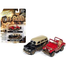 Jlpk006-offroad Jeep Cj-5 Renegade Dirty Version Red & 1950 Chevrolet Suburban 3100 Dirty Version Black Set Of 1 By 64 Die-cast Model Cars - 2 Piece