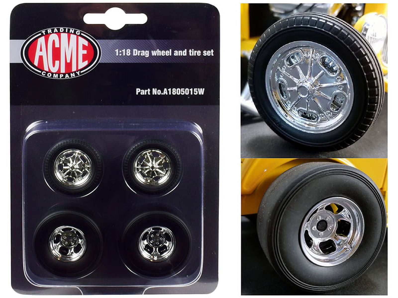 A1805015w 1 By 18 Scale Chrome Drag Wheel & Tire Set For 1932 Ford 3 Window Model - 4 Piece