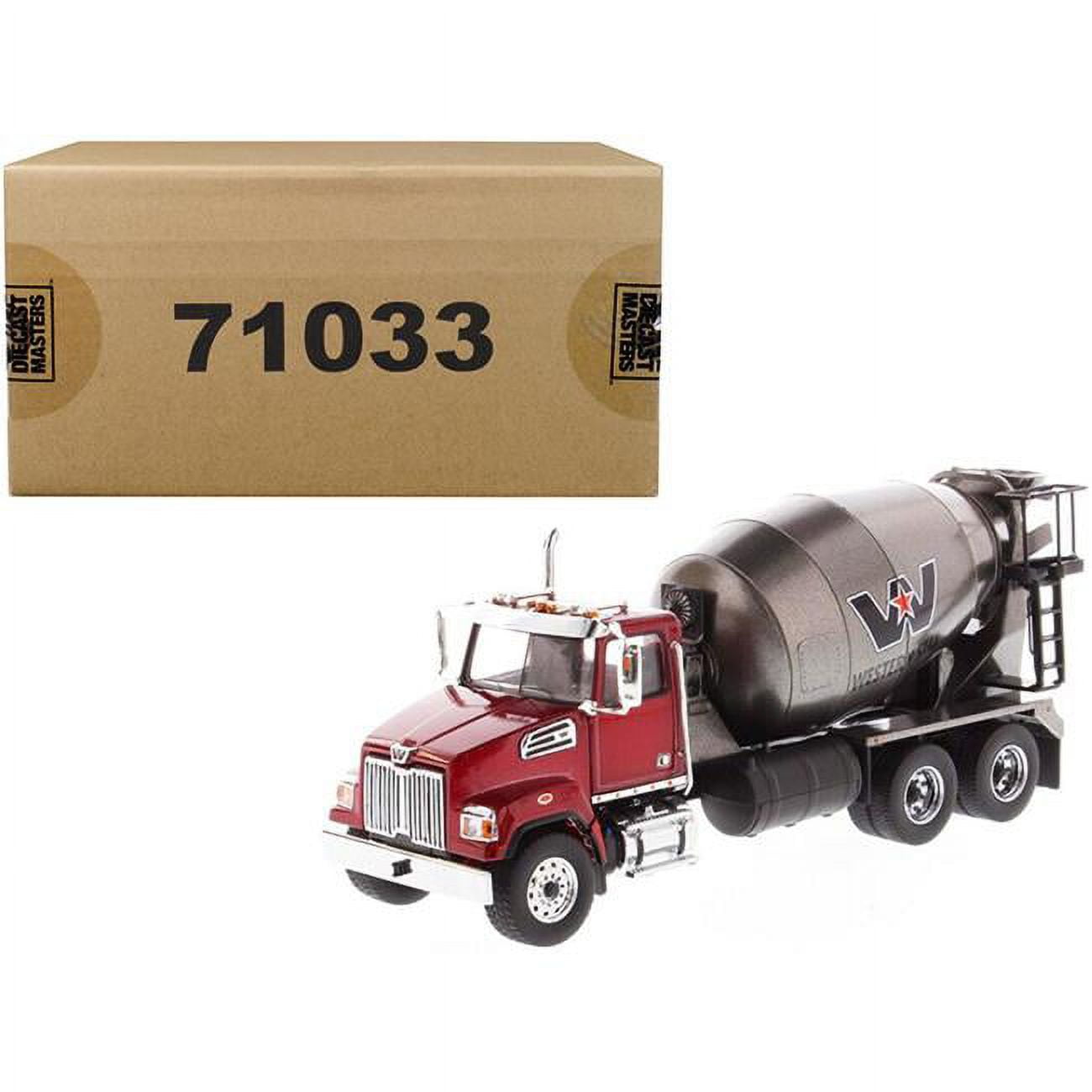71033 1 By 50 Diecast Scale Concrete Mixer For Western Star 4700 Sf Model, Metallic Red & Silver