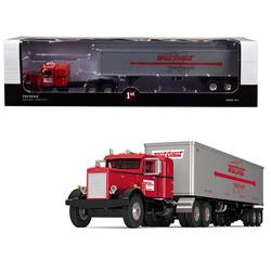 1 By 64 Scale Diecast 36 In. Sleeper Cab With 40 Ft. Vintage Trailer For Peterbilt 351 West Coast Fast Freight Flags Series Model - Red & Gray