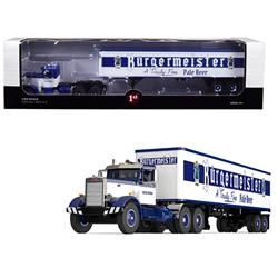 60-0492 1 By 64 Scale Diecast Day Cab With 40 Ft. Vintage Trailer For Peterbilt 351 Burgermeister Flags Series Model - Blue & White