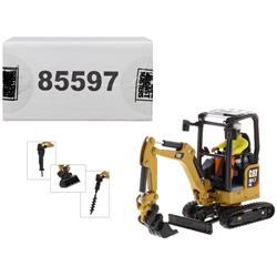 85597 Cat Caterpillar 301.7 Cr Next Generation Mini Hydraulic Excavator With Work Tools & Operator High Line Series 1-50 Diecast Model