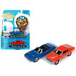 1969 Dodge Coronet R-t Convertible Metallic Blue & 1969 Chevrolet Nova Ss 396 Hugger Orange Set Of 2 Pieces Class Of 1969 Limited Edition To 3