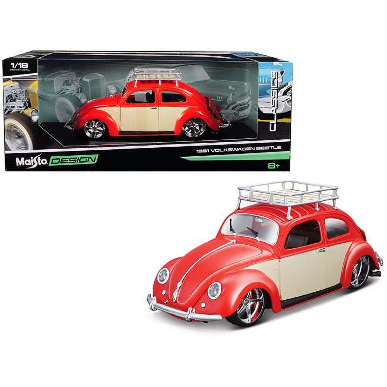 Maisto 32614r 1951 Volkswagen Beetle With Roof Rack Orange Red Classic Muscle 1-18 Diecast Model Car