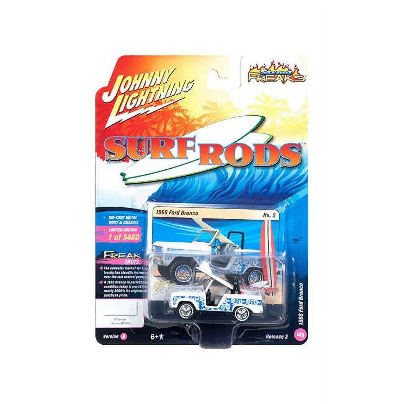 Jlsf008-jlcp7099 1966 Ford Bronco Car With Surf Board Designs Street Freaks Limited Edition, White & Blue - 3460 Piece