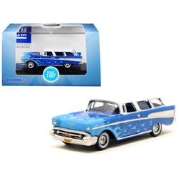 87cn57005 1957 Chevrolet Nomad Flames & Top Hot Rod 1 By 87 Ho Scale Diecast Model Car, Blue & Light Blue