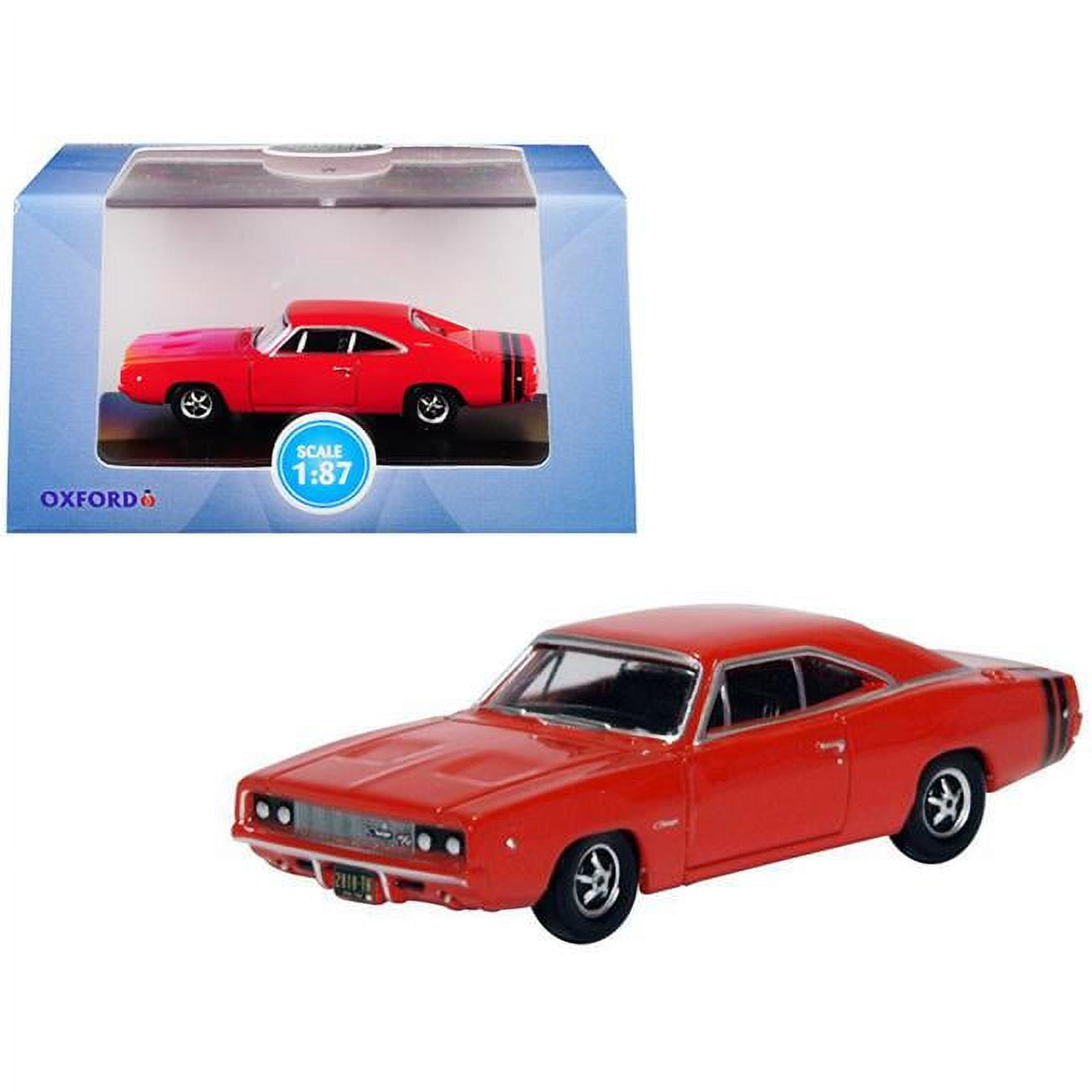 87dc68001 1968 Dodge Charger Stripes 1 By 87 Ho Scale Diecast Model Car, Bright Red & Black