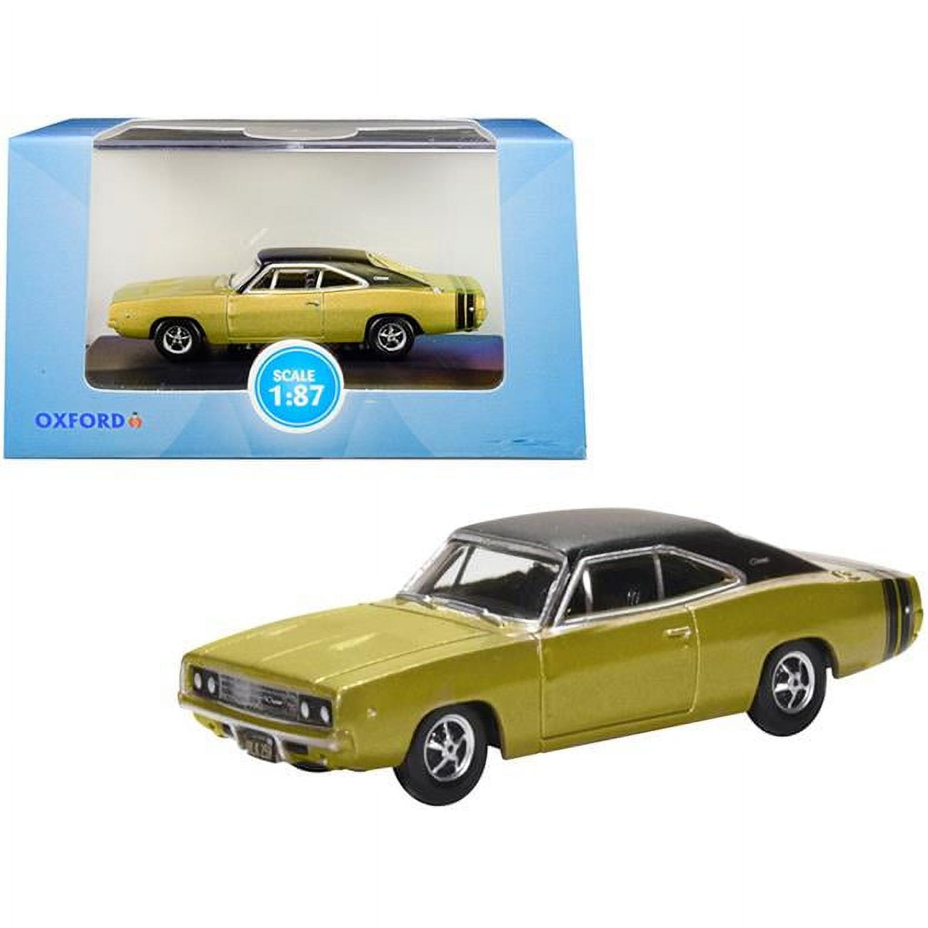 87dc68002 1968 Dodge Charger Top & Stripes 1 By 87 Ho Scale Diecast Model Car, Gold & Black