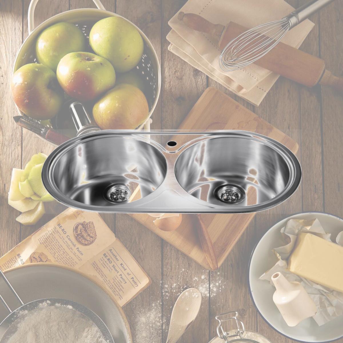 Picture of Dawn Kitchen & Bath CH333 34.25 in. L Top Mount Equal Double Round Bowl - 20 Gauge