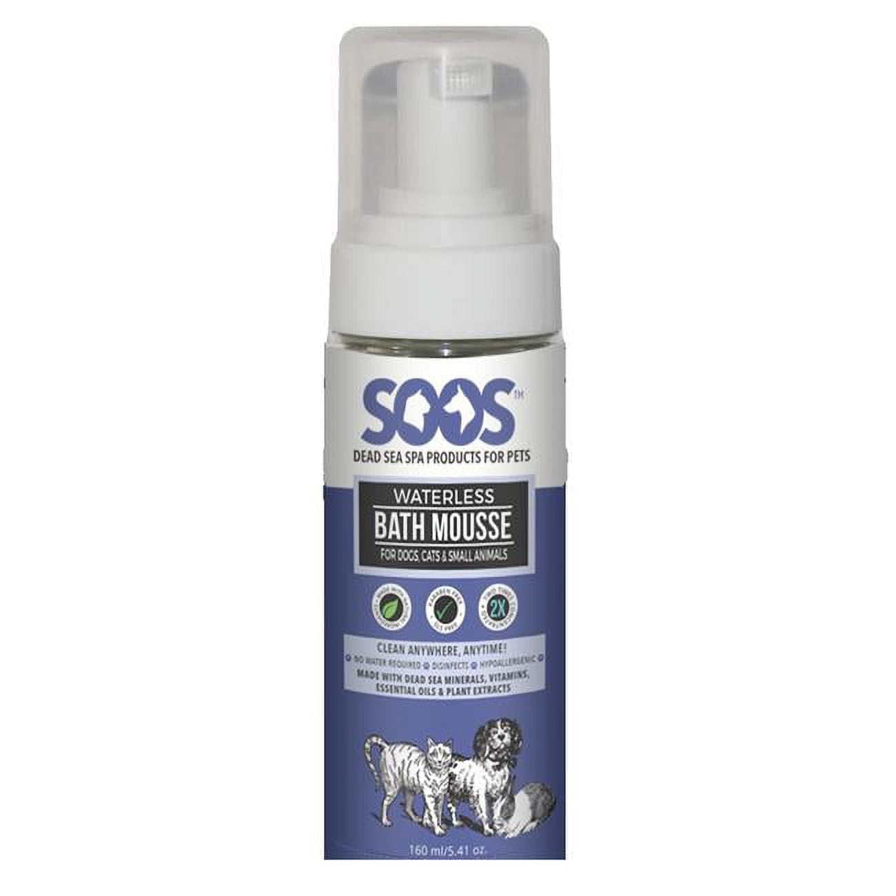 Soos Pets Sp02004 Natural Dead Sea Hypoallergenic Waterless Pet Bath Mousse For Dogs, Cats & Small Animals