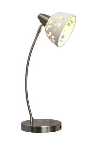 Porcelain Flower Desk Lamp In Brushed Nickel - White