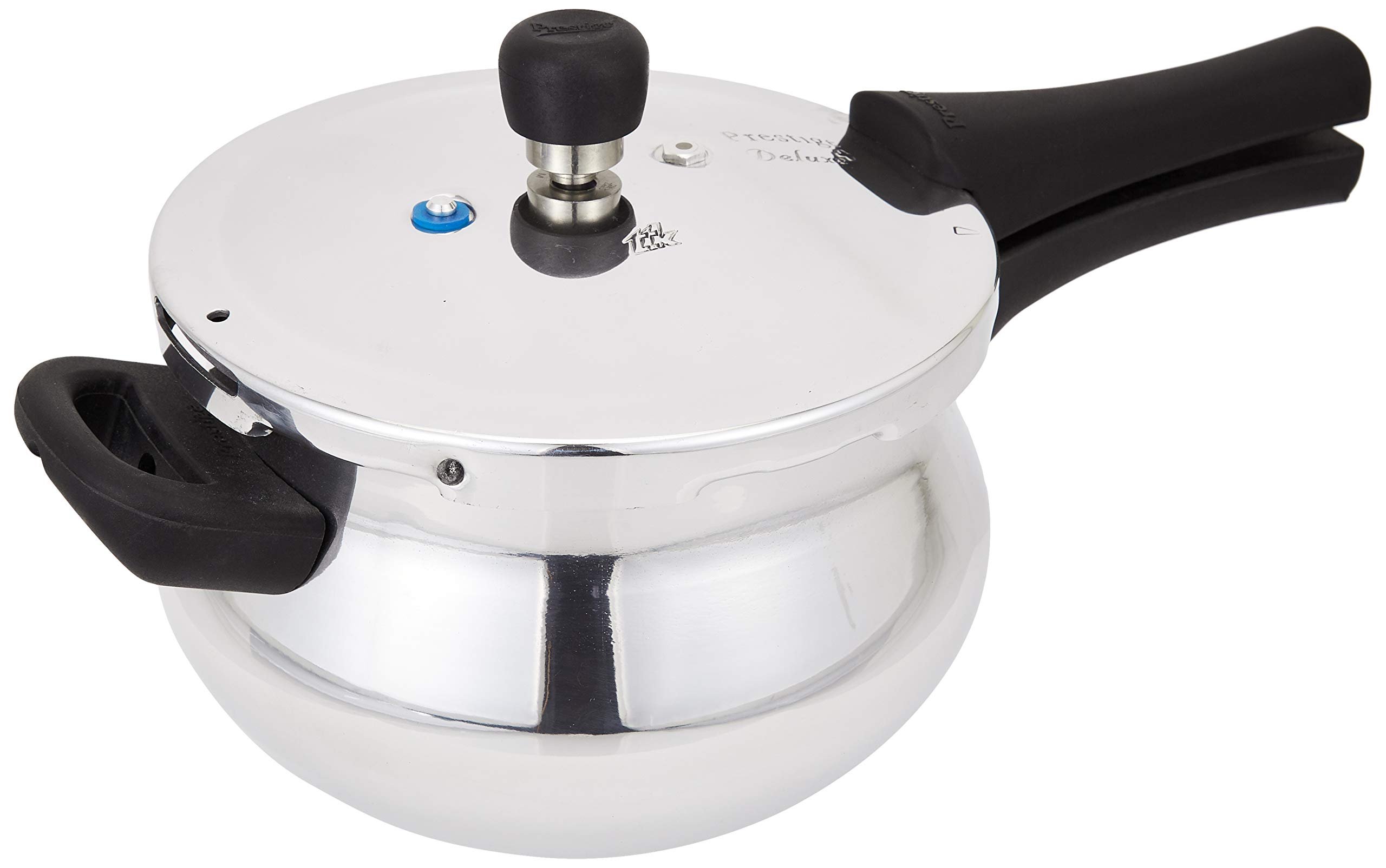 Prestige PRDAH3.3 Small Deluxe Plus New Flat Base Aluminum Pressure Handi for Gas and Induction Stove Silver - 3.3 Litres