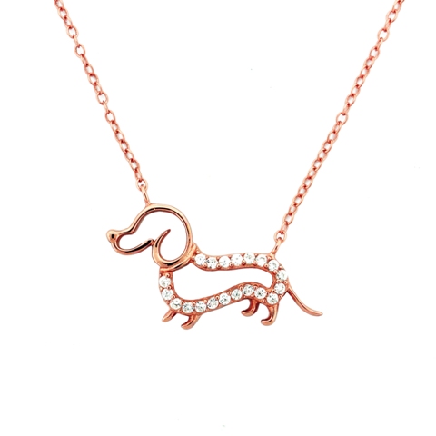 Cubic Zirconia 18kt Pink Over Sterling Silver Dog Necklace, 18 In.