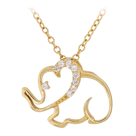 Cubic Zirconia 18kt Gold Over Sterling Silver Outlined Elephant Necklace, 18 In.
