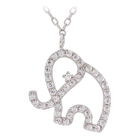 Cubic Zirconia Sterling Silver Elephant Necklace, 18 In.