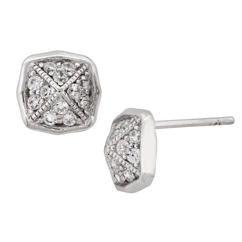 Cubic Zirconia Sterling Silver Platinum-plated Pyramid Stud Earrings