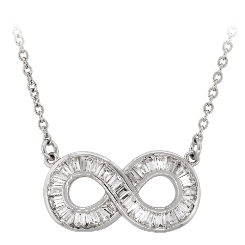 Cubic Zirconia Sterling Silver Rhodium-plated Baguette Infinity Necklace, 18 In.